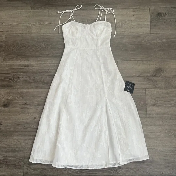 Lulus Loveliest Looks Midi Dress XS White Floral Jacquard Metallic Cottagecore - Picture 3 of 11
